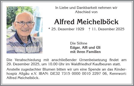 Traueranzeige von Alfred Meichelböck von Allgäuer Zeitung, Kaufbeuren/Buchloe