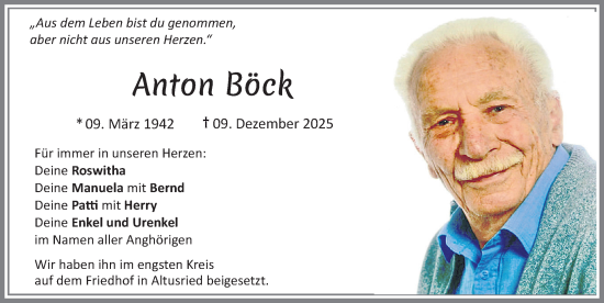 Traueranzeige von Anton Böck von Allgäuer Zeitung,Kempten