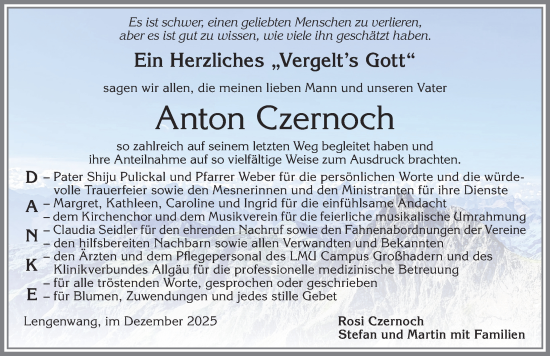 Traueranzeige von Anton Czernoch von Allgäuer Zeitung, Marktoberdorf