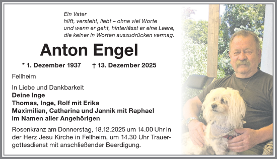 Traueranzeige von Anton Engel von Memminger Zeitung