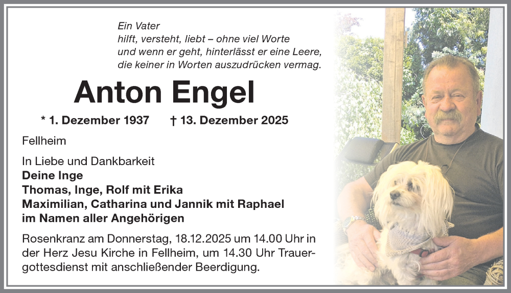  Traueranzeige für Anton Engel vom 17.12.2025 aus Memminger Zeitung
