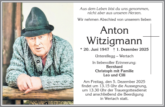 Traueranzeige von Anton Witzigmann von Allgäuer Anzeigeblatt