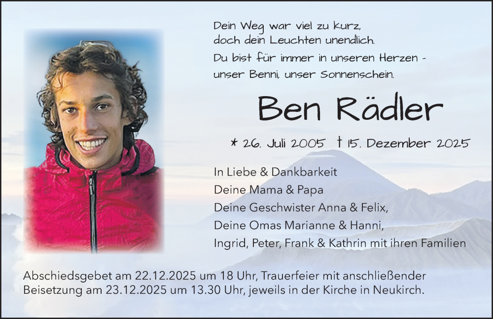  Traueranzeige für Ben Rädler vom 20.12.2025 aus Der Westallgäuer