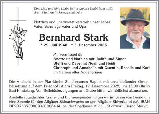 Traueranzeige von Bernhard Stark von Allgäuer Anzeigeblatt