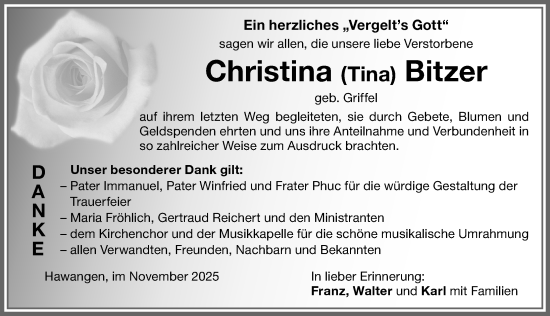 Traueranzeige von Christina Bitzer von Memminger Zeitung