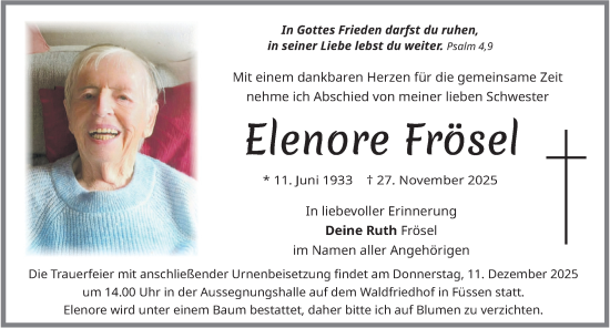 Traueranzeige von Elenore Frösel von Allgäuer Zeitung, Füssen