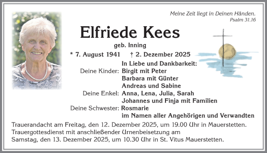 Traueranzeige von Elfriede Kees von Allgäuer Zeitung, Kaufbeuren/Buchloe