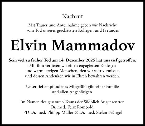 Traueranzeige von Elvin Mammadov von Allgäuer Zeitung, Füssen