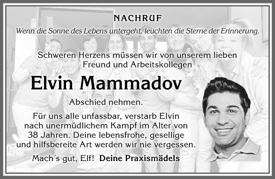 Traueranzeige von Elvin Mammadov von Allgäuer Zeitung, Füssen