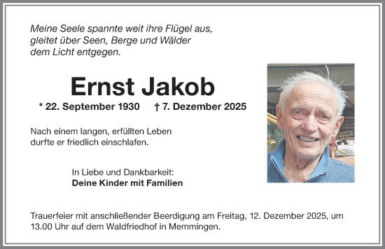 Traueranzeige von Ernst Jakob von Memminger Zeitung