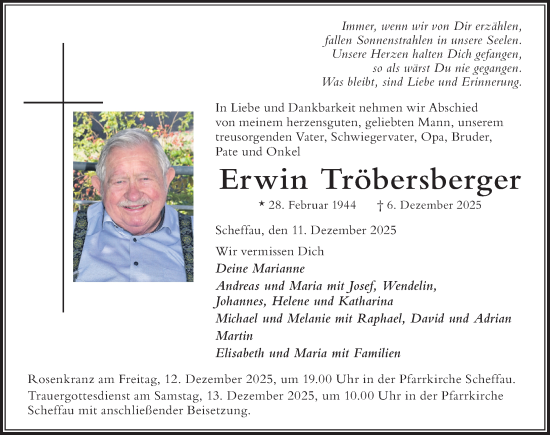 Traueranzeige von Erwin Tröbersberger von Der Westallgäuer
