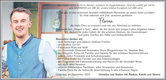 Traueranzeige von Florian  von Allgäuer Zeitung, Marktoberdorf