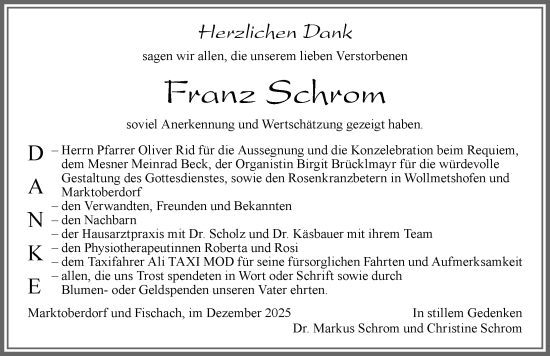 Traueranzeige von Franz Schrom von Allgäuer Zeitung, Marktoberdorf