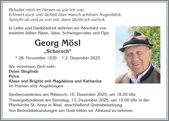 Traueranzeige von Georg Mösl von Allgäuer Zeitung, Kaufbeuren/Buchloe