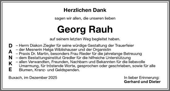 Traueranzeige von Georg Rauh von Memminger Zeitung