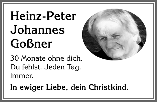Traueranzeige von Heinz-Peter Johannes Goßner von Memminger Zeitung