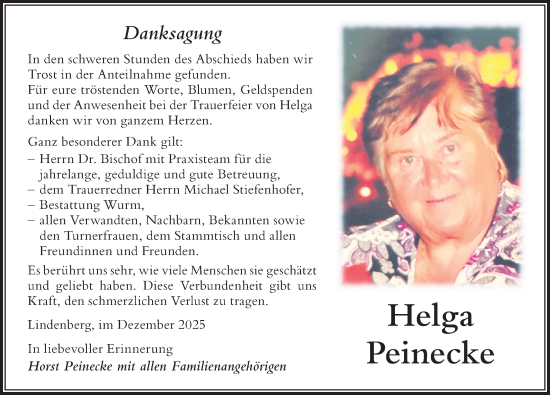 Traueranzeige von Helga Peinecke von Der Westallgäuer