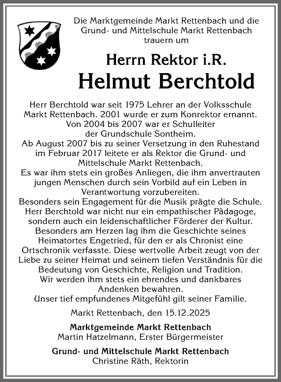 Traueranzeige von Helmut Berchtold von Augsburger Allgemeine, Mindelheimer Zeitung