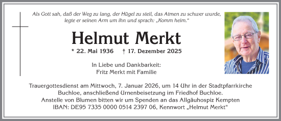 Traueranzeige von Helmut Merkt von Augsburger Allgemeine, Schwabmünchner Allgemeine