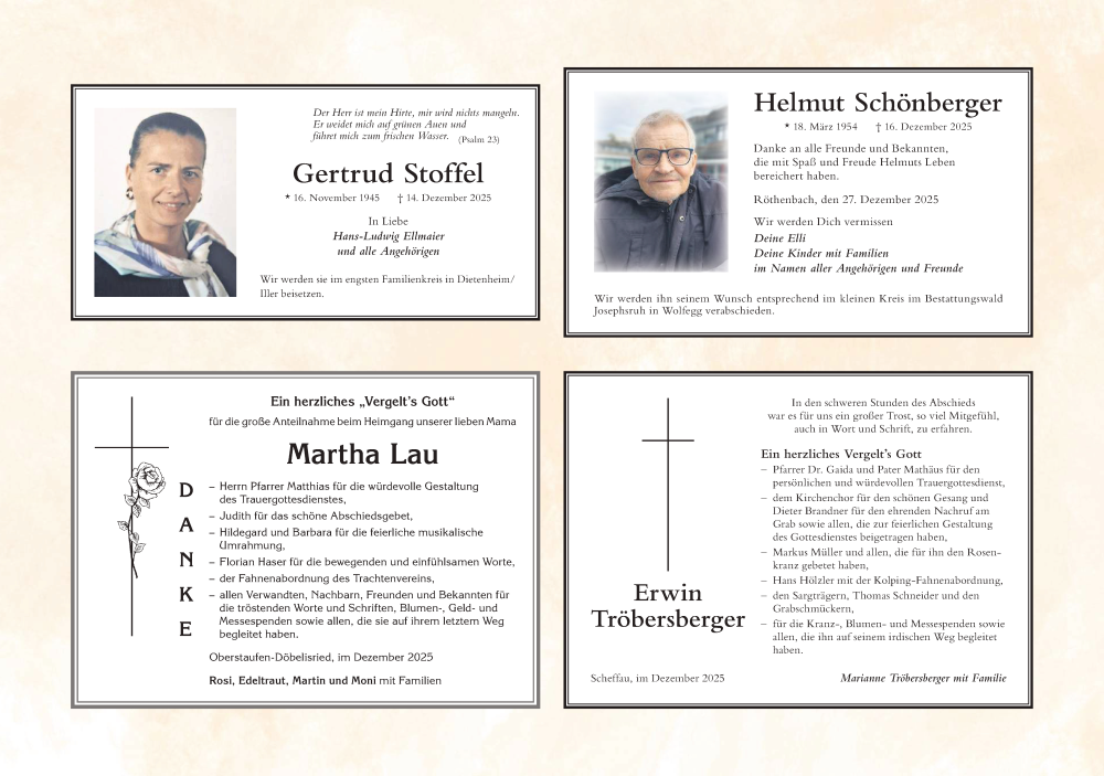 Traueranzeige für Helmut Schönberger vom 27.12.2025 aus Der Westallgäuer