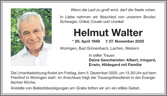 Traueranzeige von Helmut Walter von Memminger Zeitung