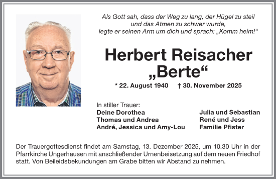 Traueranzeige von Herbert Reisacher von Memminger Zeitung
