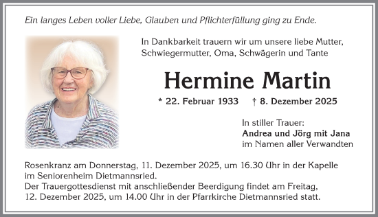 Traueranzeige von Hermine Martin von Allgäuer Zeitung,Kempten