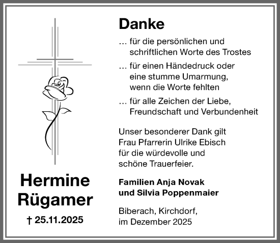 Traueranzeige von Hermine Rügamer von Memminger Zeitung