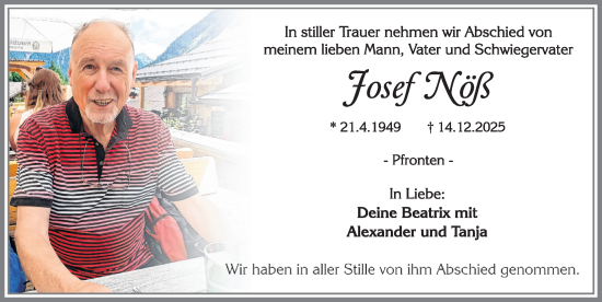 Traueranzeige von Josef Nöß von Allgäuer Zeitung, Füssen