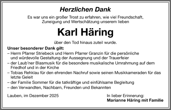 Traueranzeige von Karl Häring von Memminger Zeitung