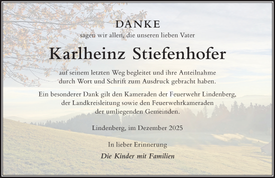 Traueranzeige von Karlheinz Stiefenhofer von Der Westallgäuer