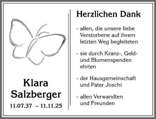 Traueranzeige von Klara Salzberger von Memminger Zeitung