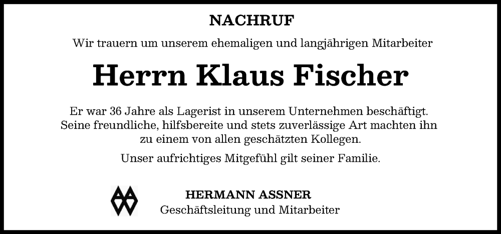  Traueranzeige für Klaus Fischer vom 20.12.2025 aus Allgäuer Zeitung, Kaufbeuren/Buchloe