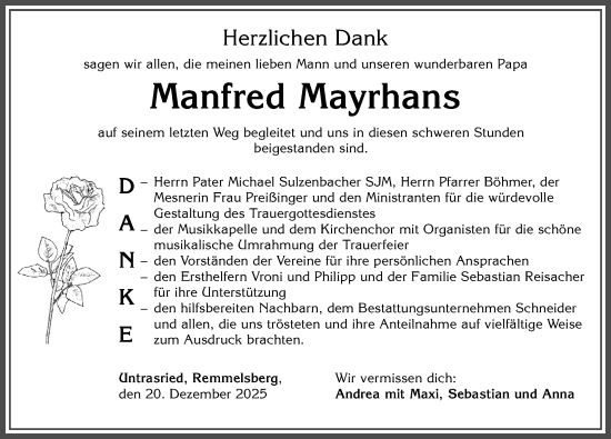 Traueranzeige von Manfred Mayrhans von Allgäuer Zeitung, Marktoberdorf