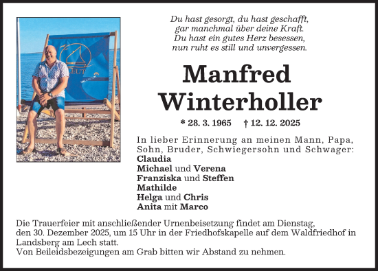 Traueranzeige von Manfred Winterholler von Landsberger Tagblatt, Augsburger Allgemeine