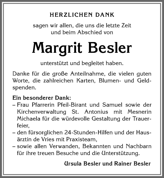 Traueranzeige von Margrit Besler von Allgäuer Anzeigeblatt