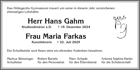 Traueranzeige von Maria Farkas von Allgäuer Zeitung,Kempten