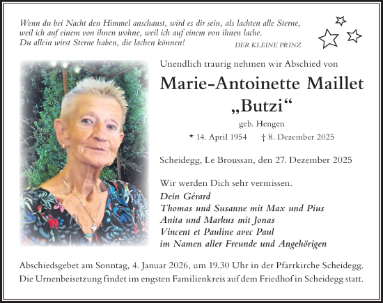 Traueranzeige von Marie-Antoinette Maillet von Der Westallgäuer