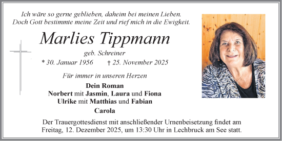 Traueranzeige von Marlies Tippmann von Allgäuer Zeitung, Füssen