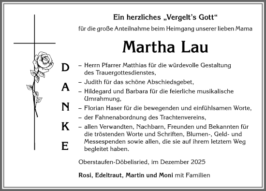 Traueranzeige von Martha Lau von Allgäuer Anzeigeblatt