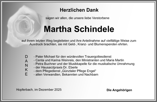 Traueranzeige von Martha Schindele von Allgäuer Zeitung, Marktoberdorf