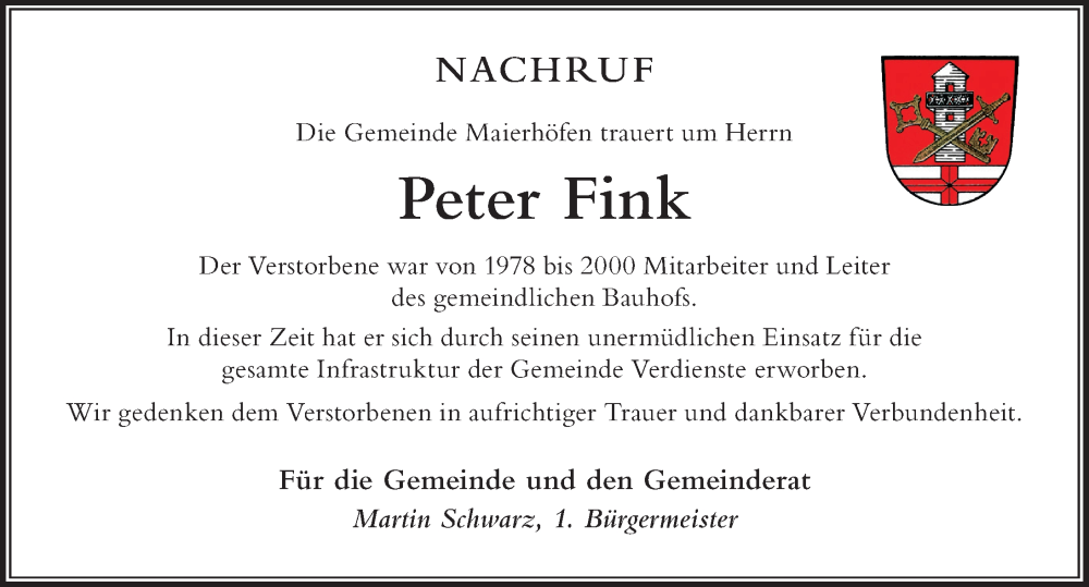  Traueranzeige für Peter Fink vom 04.12.2025 aus Der Westallgäuer