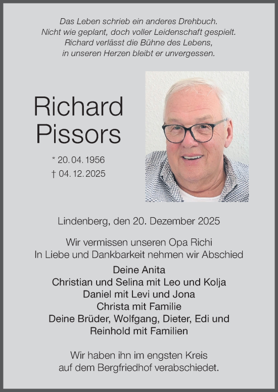Traueranzeige von Richard Pissors von Der Westallgäuer
