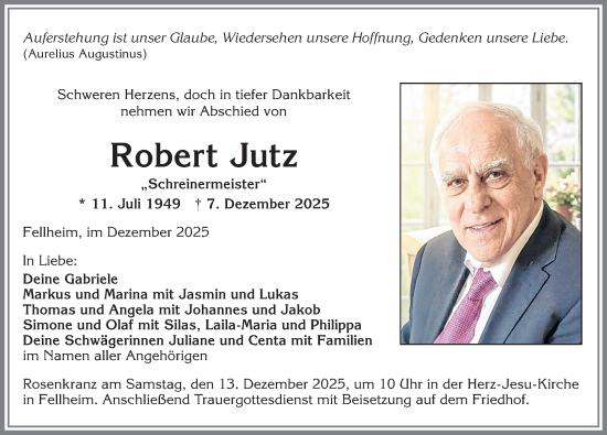 Traueranzeige von Robert Jutz von Memminger Zeitung