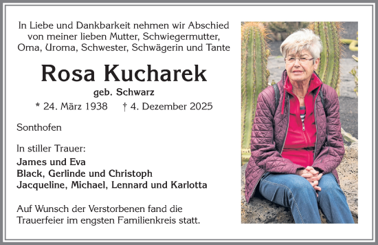 Traueranzeige von Rosa Kucharek von Allgäuer Anzeigeblatt