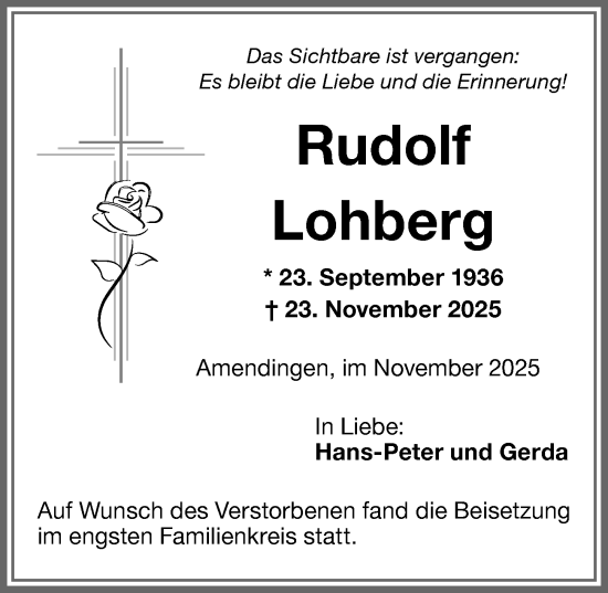 Traueranzeige von Rudolf Lohberg von Memminger Zeitung