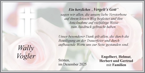 Traueranzeige von Wally Vogler von Allgäuer Zeitung, Marktoberdorf