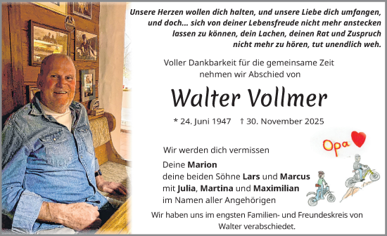 Traueranzeige von Walter Vollmer von Allgäuer Zeitung, Füssen