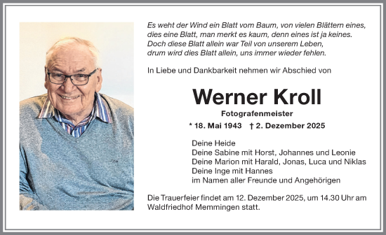 Traueranzeige von Werner Kroll von Memminger Zeitung