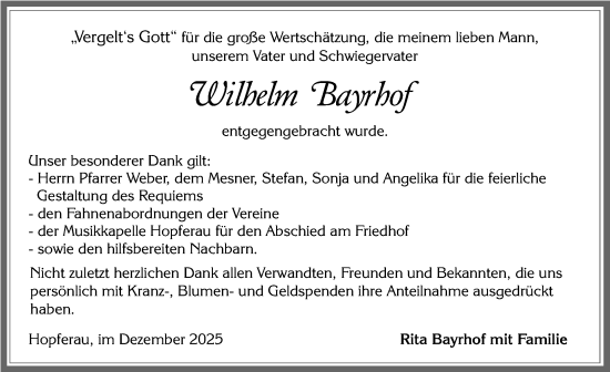 Traueranzeige von Wilhelm Bayrhof von Allgäuer Zeitung, Füssen
